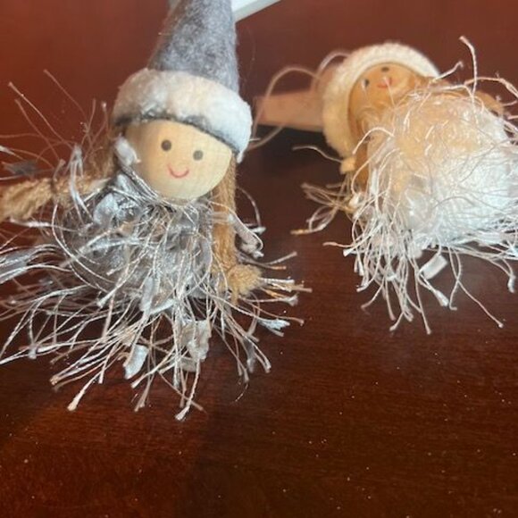 Set Of 2  Christmas wood and fabric tomte girls Hanging Ornaments  Felt Hats - Picture 8 of 16